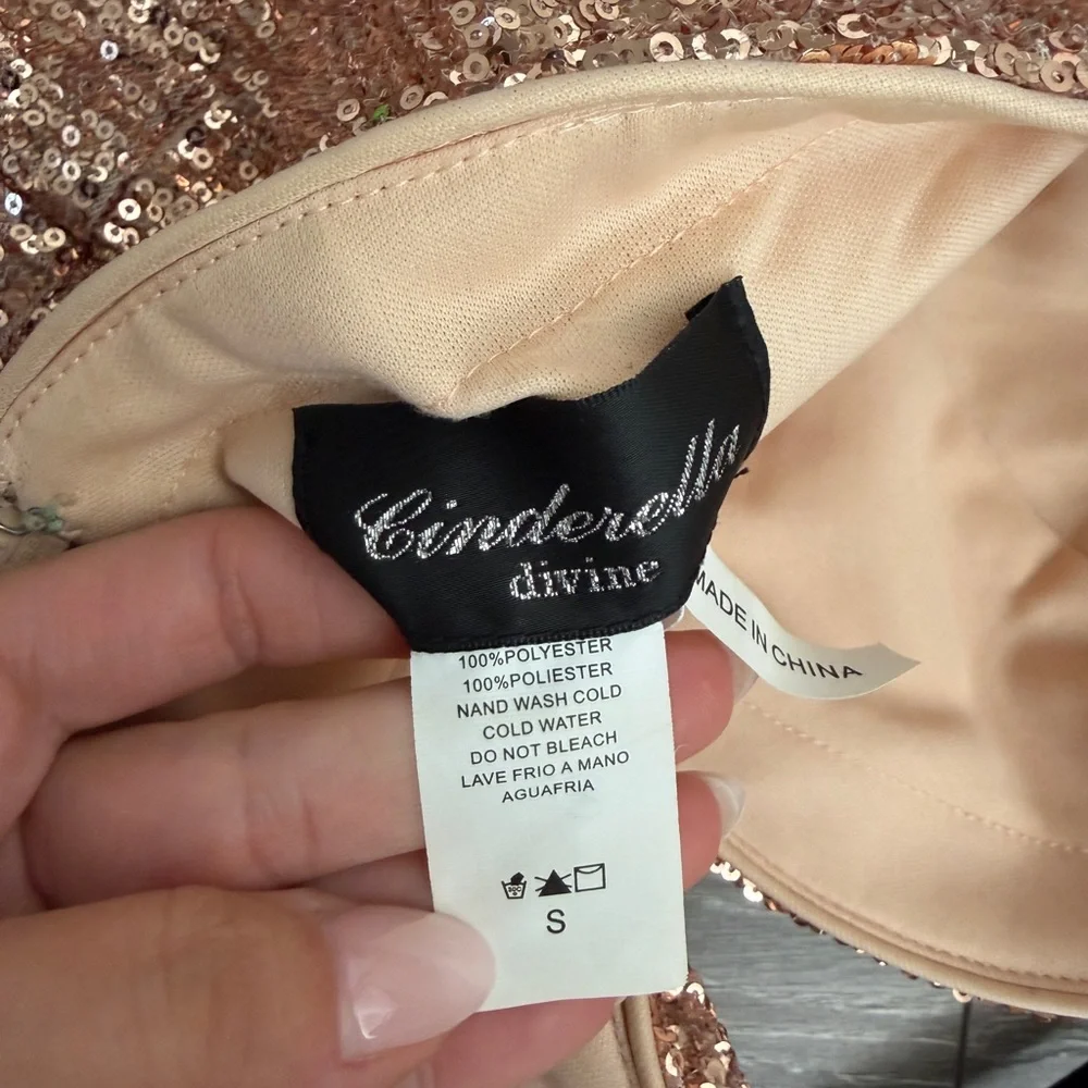 Prom Dress Strapless Rose Gold Sequin Dress - Picture 7 of 8